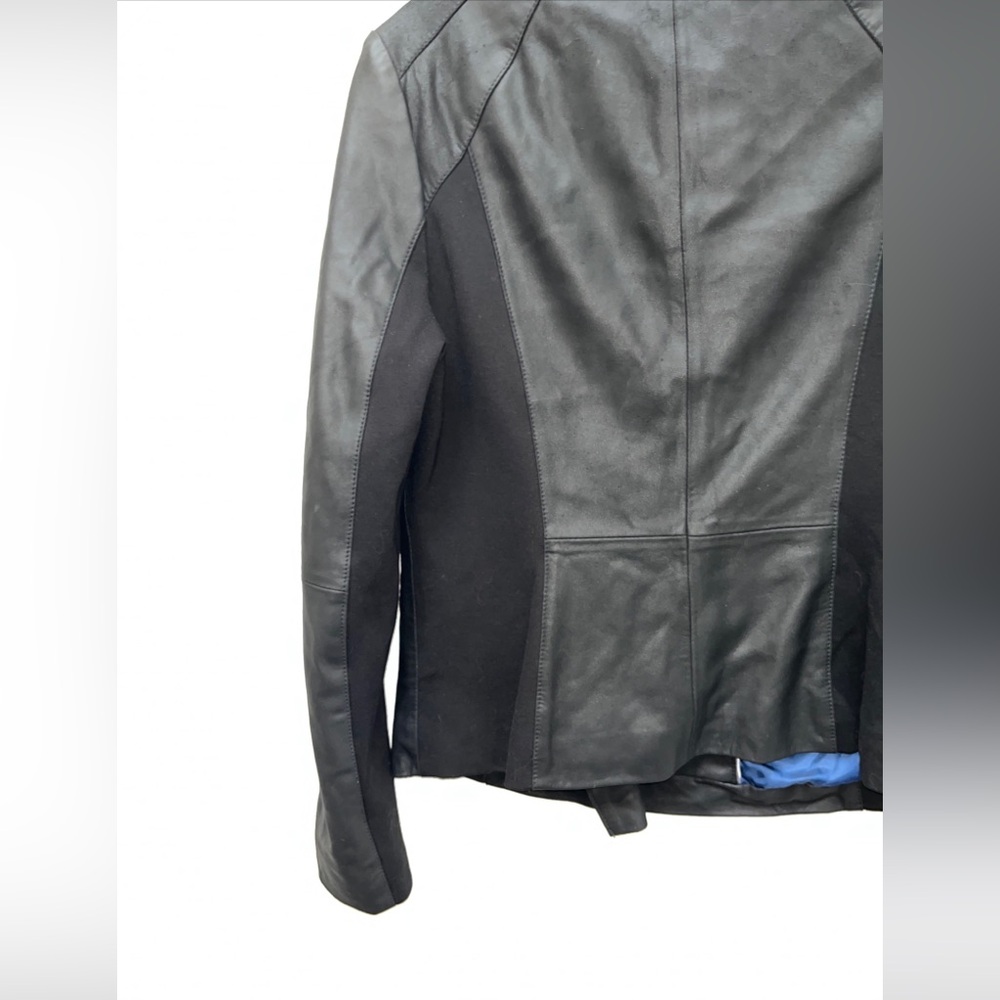 T Tahari Black Leather Angelina Z Double Zip Collar Moto Jacket Medium - Picture 10 of 16